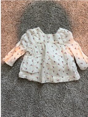 GAP Cream Floral Long Sleeve Blouse with Red & Navy Print